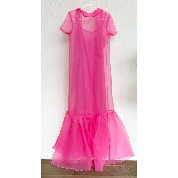 Staud Calluna Pink Organza Maxi Dress Tiered Ruffle Gown Size Medium - Picture 4 of 10